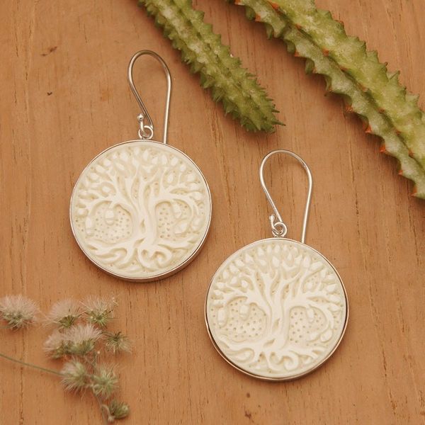 Alternate image for Handcrafted Bone Tree Dangle Earrings from Bali Halo Trees