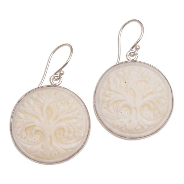Alternate image for Handcrafted Bone Tree Dangle Earrings from Bali Halo Trees