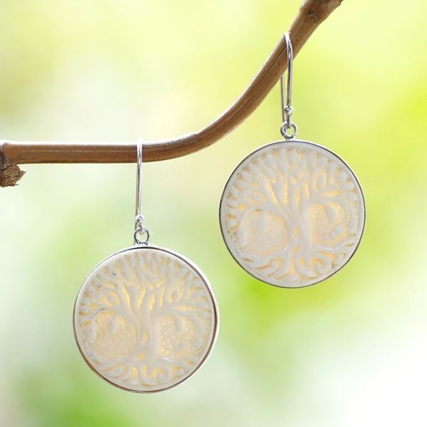 Alternate image for Handcrafted Bone Tree Dangle Earrings from Bali Halo Trees