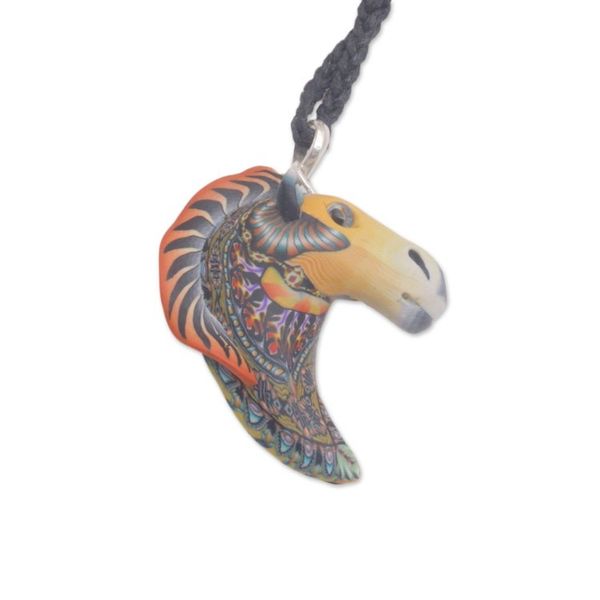 Alternate image for Artisan Handmade Polymer Clay Horse Pendant Necklace Laughing Horse