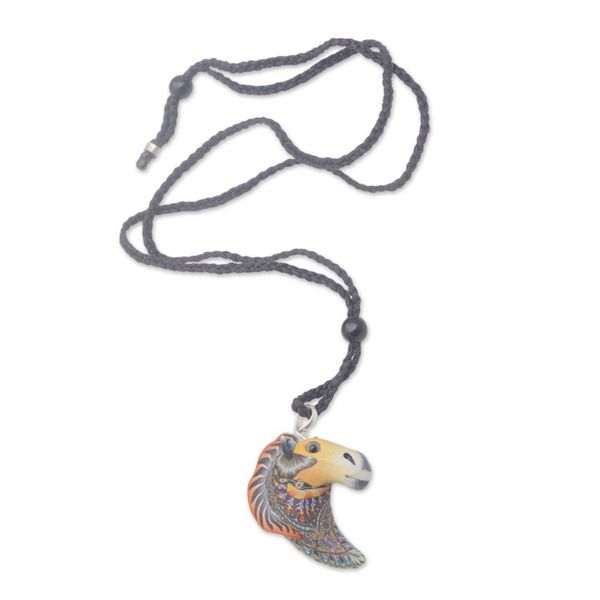 Alternate image for Artisan Handmade Polymer Clay Horse Pendant Necklace Laughing Horse