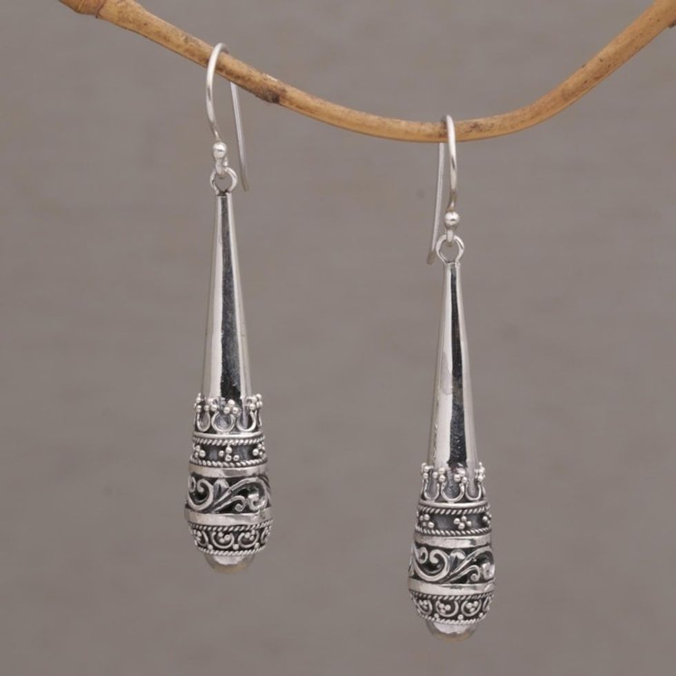 925 Sterling Silver Dangle Earrings with Hook Ear Wires 'Always Strong'
