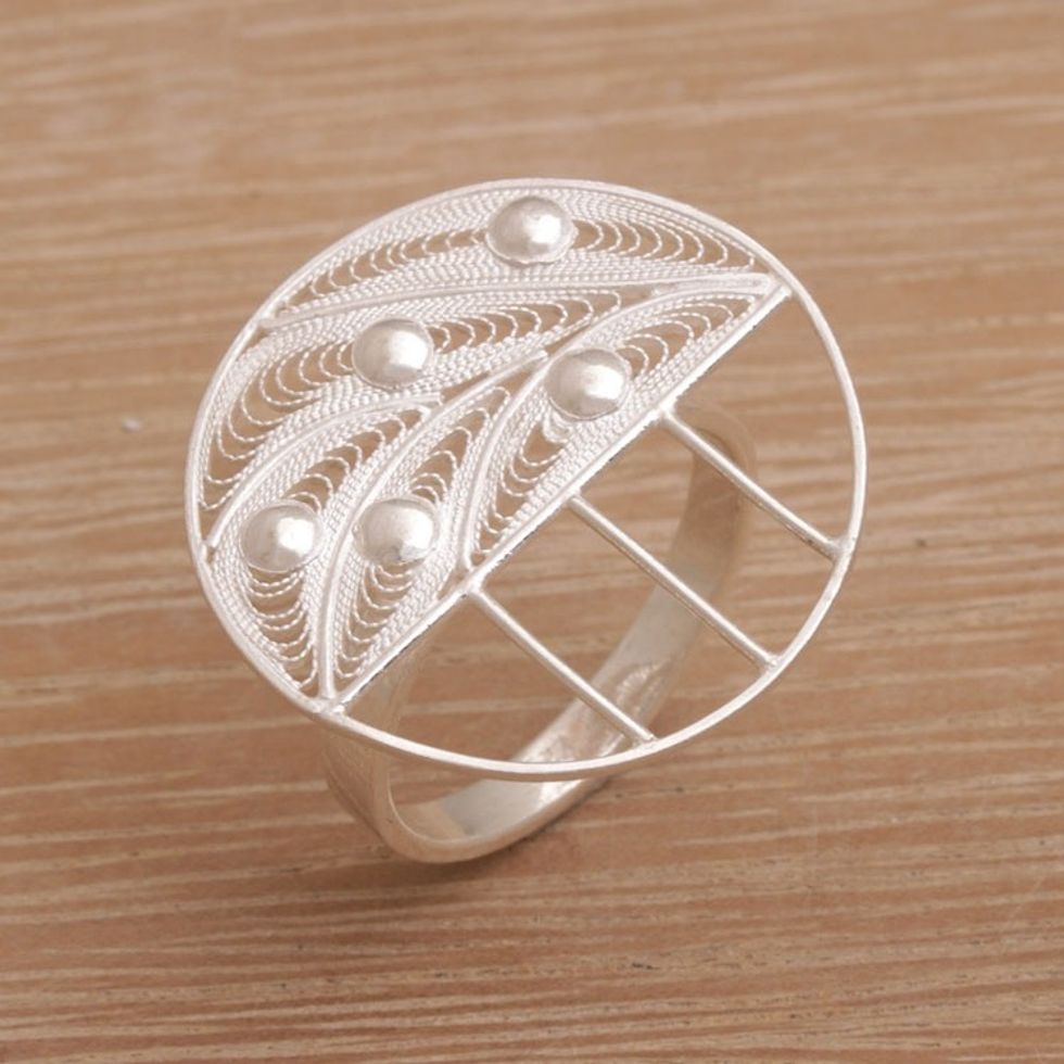 Modern Sterling Silver Filigree Cocktail Ring from Indonesia 'Quasar'