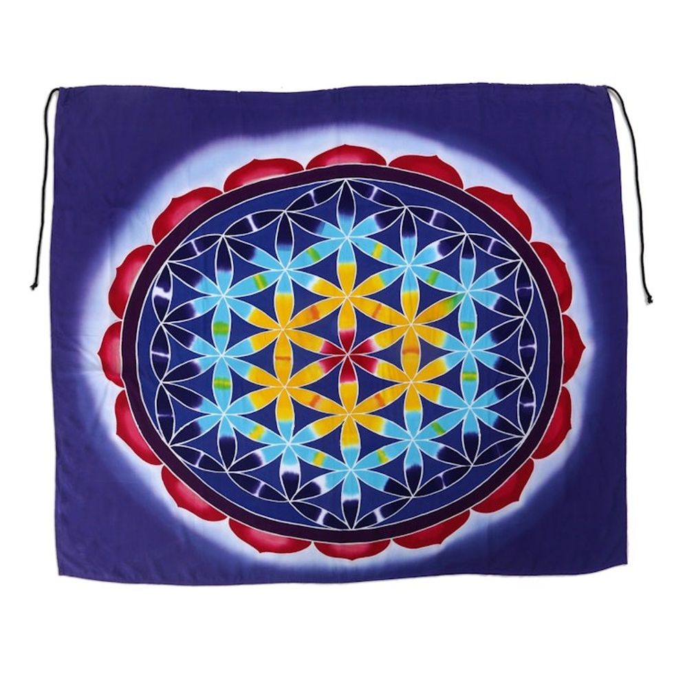 Floral Motif Batik Rayon Wall Hanging from Bali 'Rice Petals'