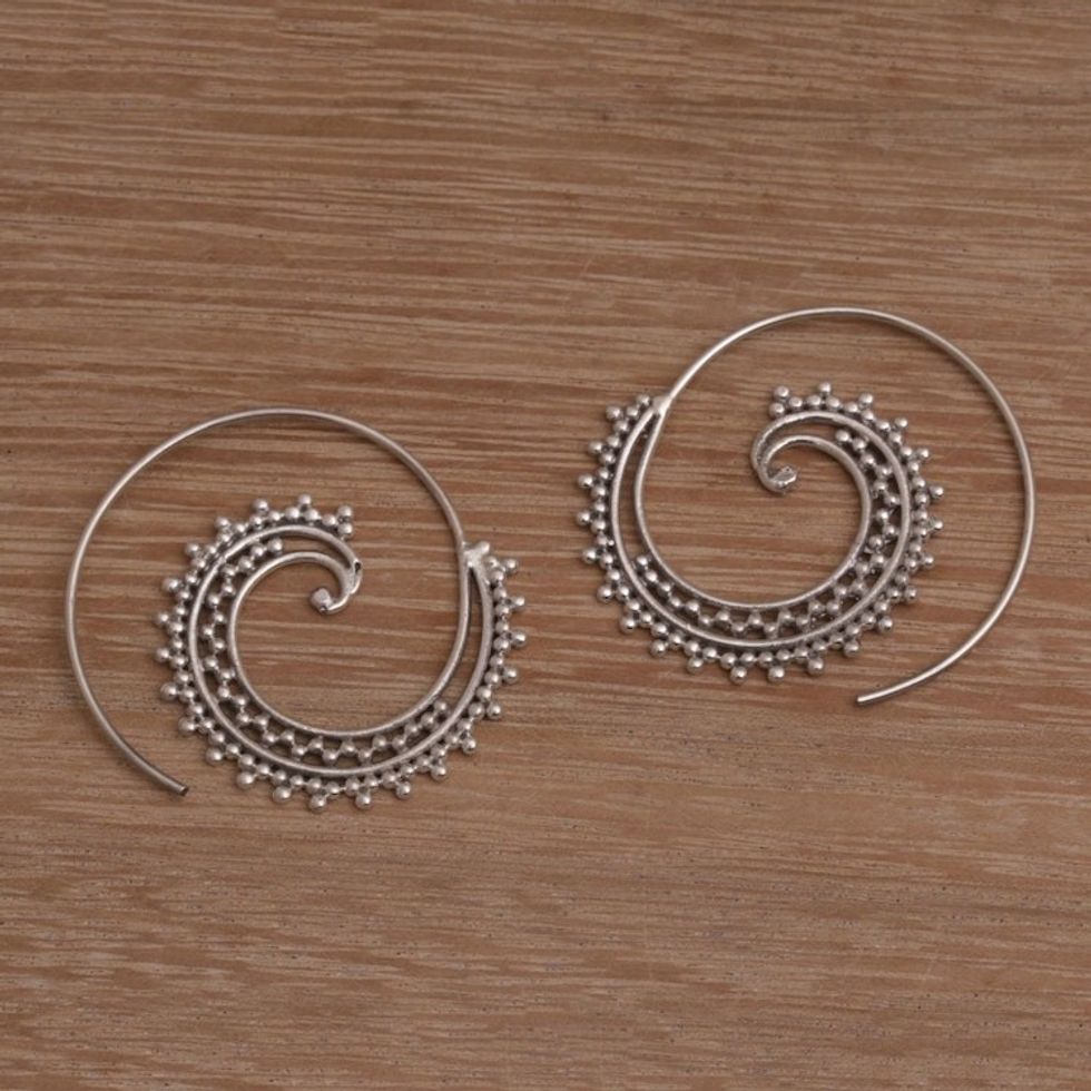Sterling Silver Spiral Threader Earrings from Bali 'Bali Tendrils'