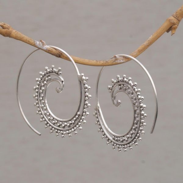 Alternate image for Sterling Silver Spiral Threader Earrings from Bali Bali Tendrils
