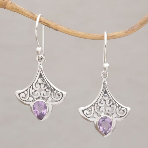 Alternate image for Handmade 925 Sterling Silver Amethyst Dangle Earrings Bali Slow Dance