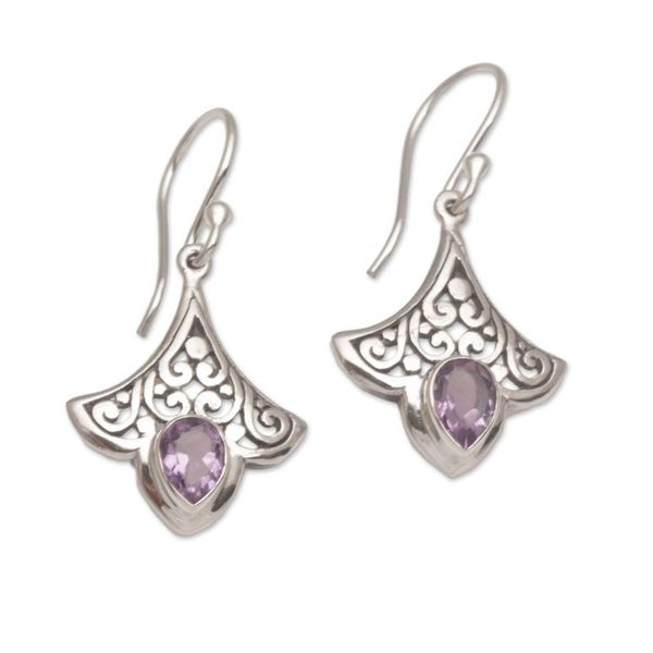 Alternate image for Handmade 925 Sterling Silver Amethyst Dangle Earrings Bali Slow Dance
