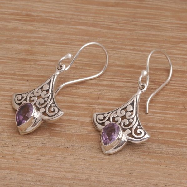 Alternate image for Handmade 925 Sterling Silver Amethyst Dangle Earrings Bali Slow Dance