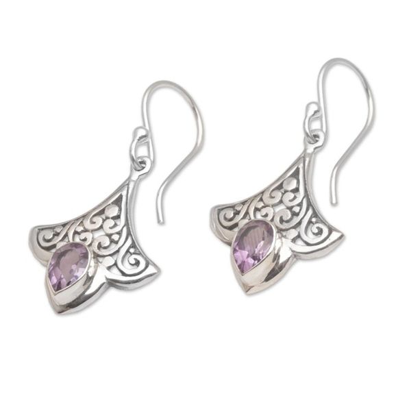 Alternate image for Handmade 925 Sterling Silver Amethyst Dangle Earrings Bali Slow Dance