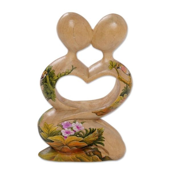 Alternate image for Hand Carved Jempinis Wood Romantic Statuette from Bali Blossoming Romance