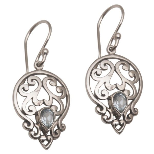Alternate image for Balinese Blue Topaz and Sterling Silver Dangle Earrings Glacial Majesty