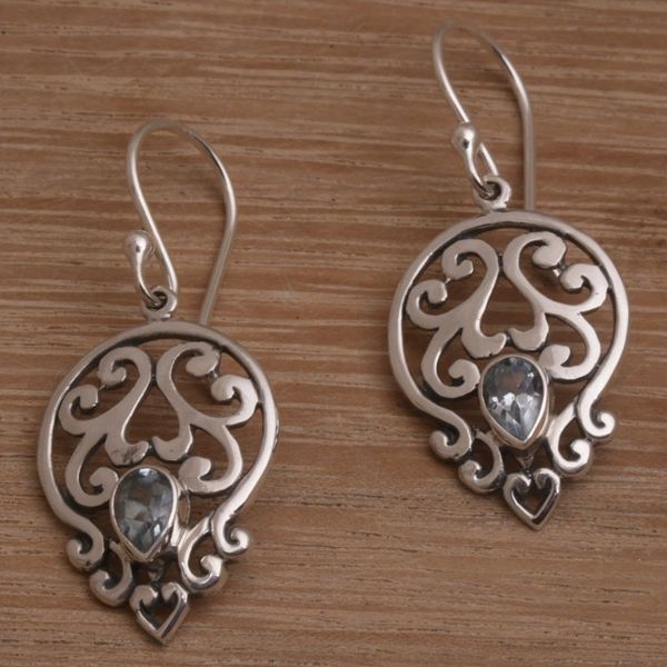 Alternate image for Balinese Blue Topaz and Sterling Silver Dangle Earrings Glacial Majesty