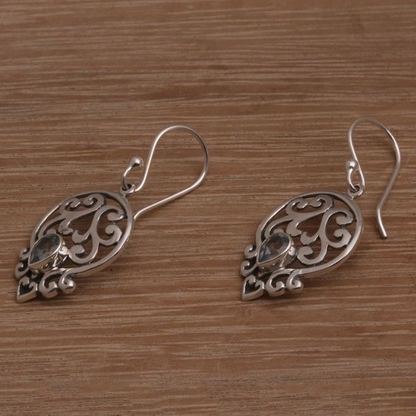 Alternate image for Balinese Blue Topaz and Sterling Silver Dangle Earrings Glacial Majesty