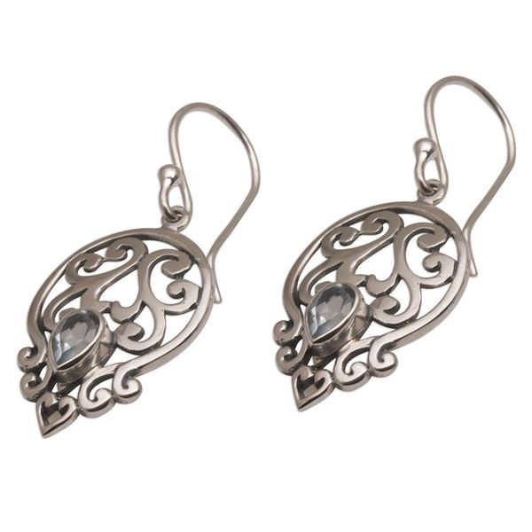 Alternate image for Balinese Blue Topaz and Sterling Silver Dangle Earrings Glacial Majesty