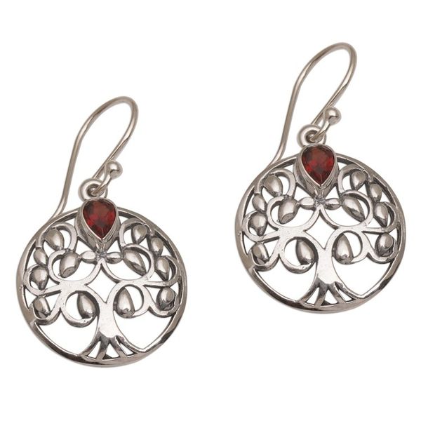 Alternate image for Balinese Garnet and Sterling Silver Tree Dangle Earrings Banyan Beauty