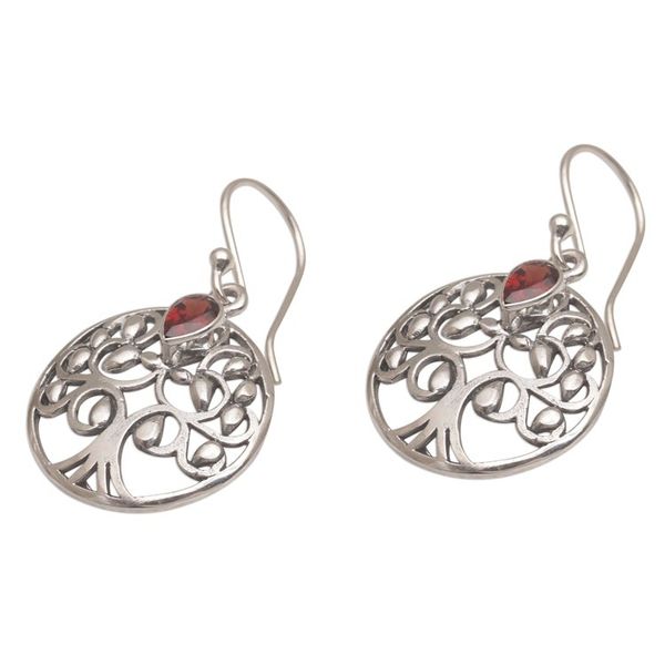 Alternate image for Balinese Garnet and Sterling Silver Tree Dangle Earrings Banyan Beauty