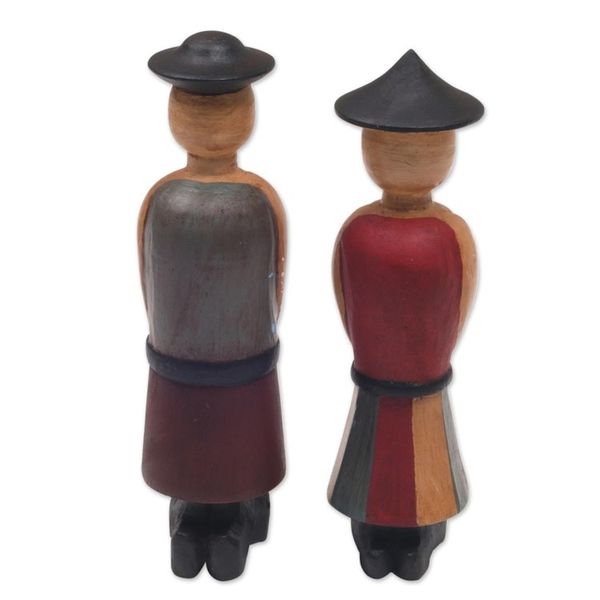 Alternate image for Two Hand-Carved Wood Figurines of a Farmer Couple from Bali Jolly Farmers