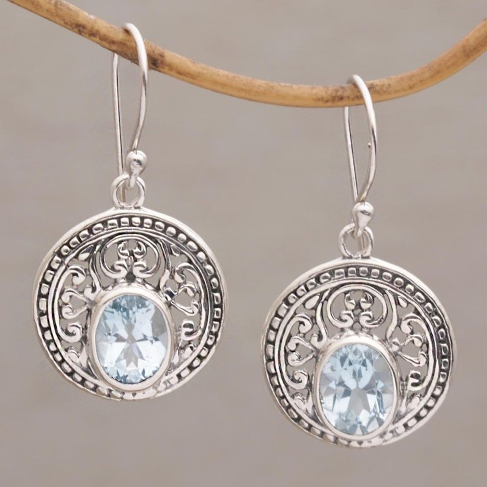 Three Carat Blue Topaz and Sterling Silver Earrings 'Aqua Pura'