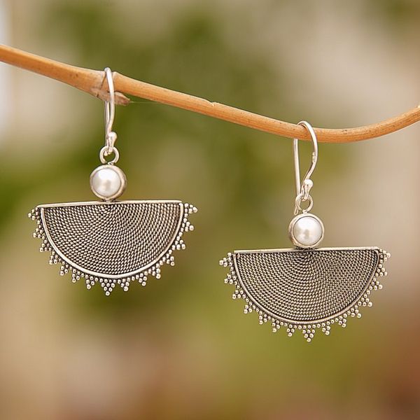 Alternate image for Balinese Sterling Silver Dangle Earrings with Cultured Pearl Bali Sunrise