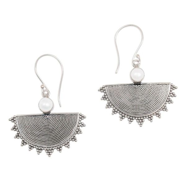 Alternate image for Balinese Sterling Silver Dangle Earrings with Cultured Pearl Bali Sunrise
