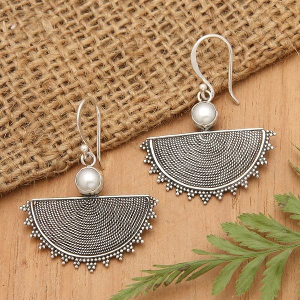 Alternate image for Balinese Sterling Silver Dangle Earrings with Cultured Pearl Bali Sunrise