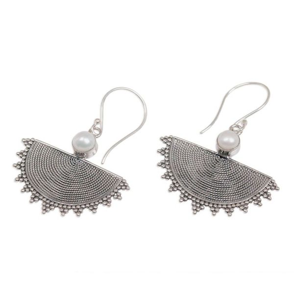 Alternate image for Balinese Sterling Silver Dangle Earrings with Cultured Pearl Bali Sunrise