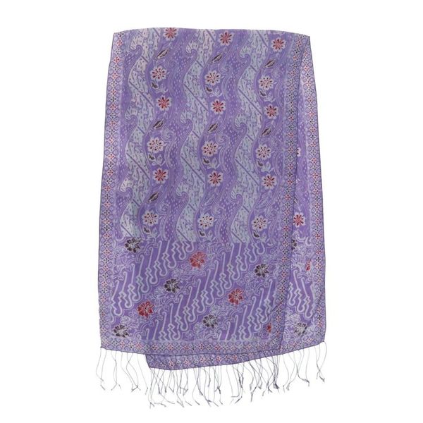 Alternate image for Artisan Crafted Batik Floral Silk Shawl in Iris from Bali Forest Waves in Iris