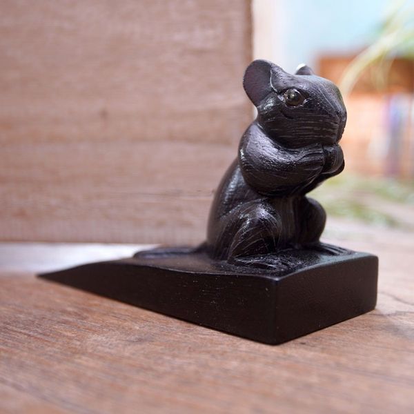 Alternate image for Hand Carved Suar Wood Mouse Door Stopper in Black from Bali Charming Mouse in Black