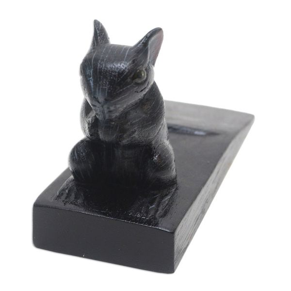 Alternate image for Hand Carved Suar Wood Mouse Door Stopper in Black from Bali Charming Mouse in Black