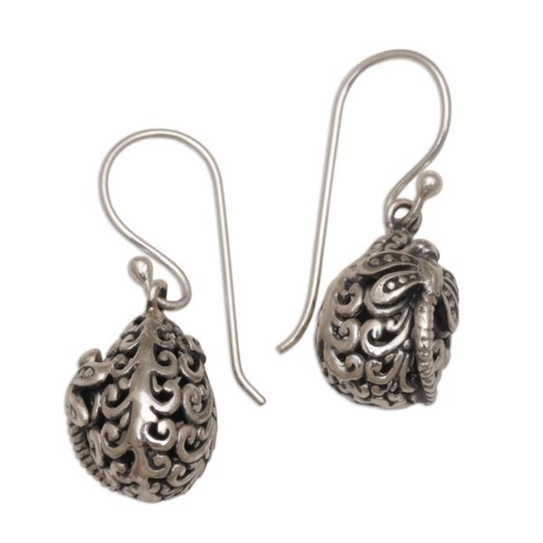Alternate image for Dainty Egg Shaped Silver Earrings with Dragonflies Dragonflys Rest