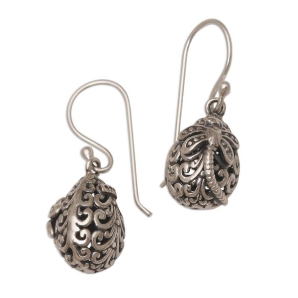 Alternate image for Dainty Egg Shaped Silver Earrings with Dragonflies Dragonflys Rest