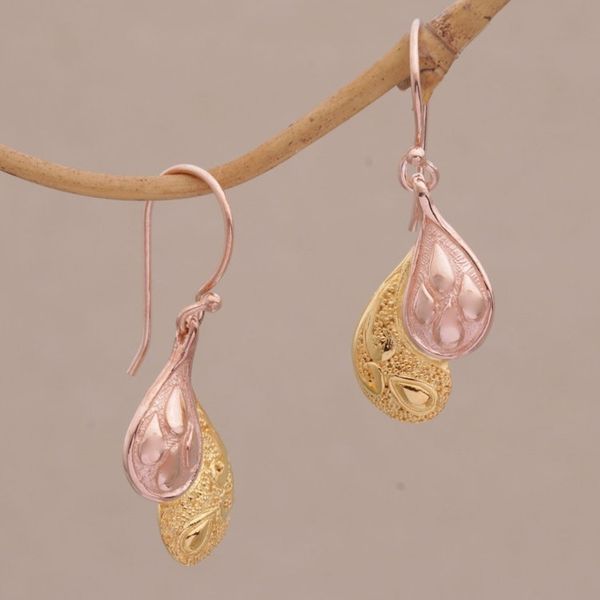 Alternate image for Rose Gold Plated Sterling Silver Dangle Earrings from Bali Rosy Paisleys