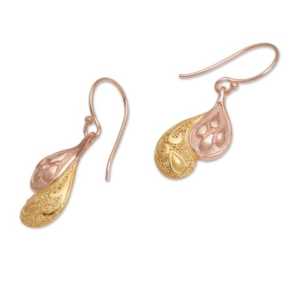 Alternate image for Rose Gold Plated Sterling Silver Dangle Earrings from Bali Rosy Paisleys