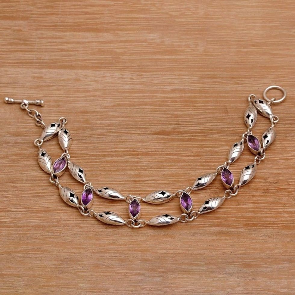 Balinese Amethyst and Sterling Silver Link Bracelet 'Indah Enam'