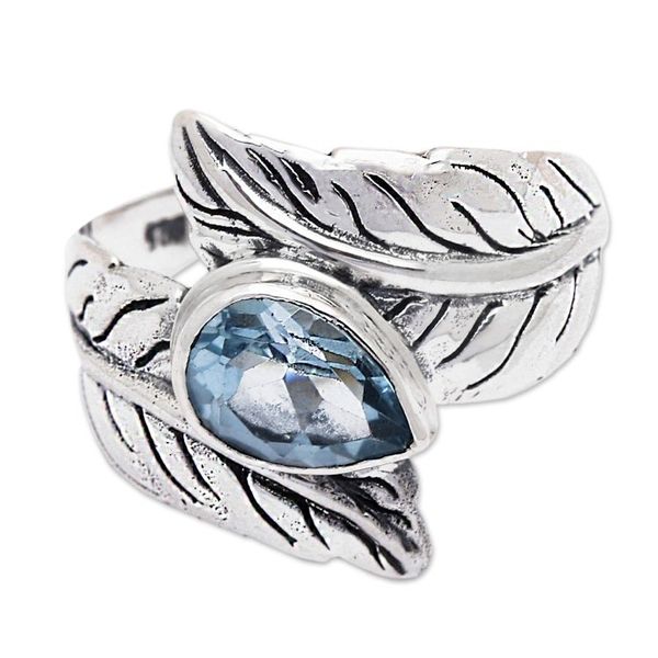 Alternate image for Blue Topaz and Sterling Silver Leaf Cocktail Ring from Bali Leafy Caress