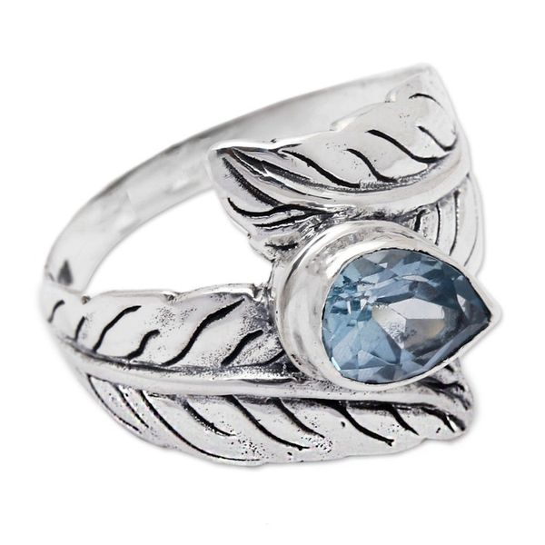 Alternate image for Blue Topaz and Sterling Silver Leaf Cocktail Ring from Bali Leafy Caress