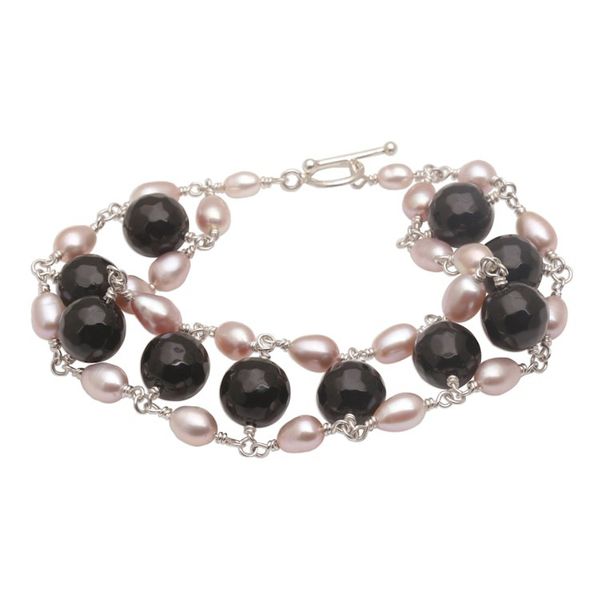 Alternate image for Cultured Freshwater Pearl and Onyx Beaded Link Bracelet Classic Radiance