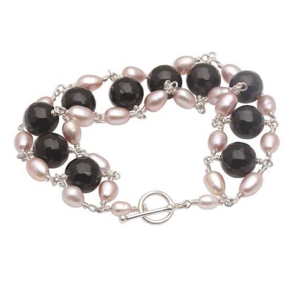 Alternate image for Cultured Freshwater Pearl and Onyx Beaded Link Bracelet Classic Radiance