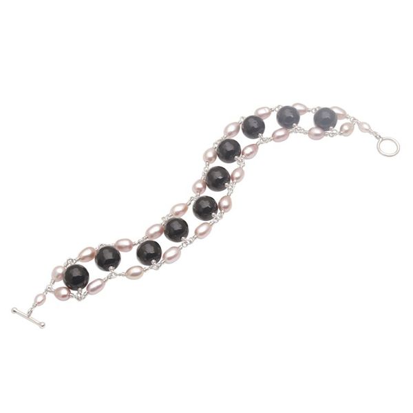 Alternate image for Cultured Freshwater Pearl and Onyx Beaded Link Bracelet Classic Radiance