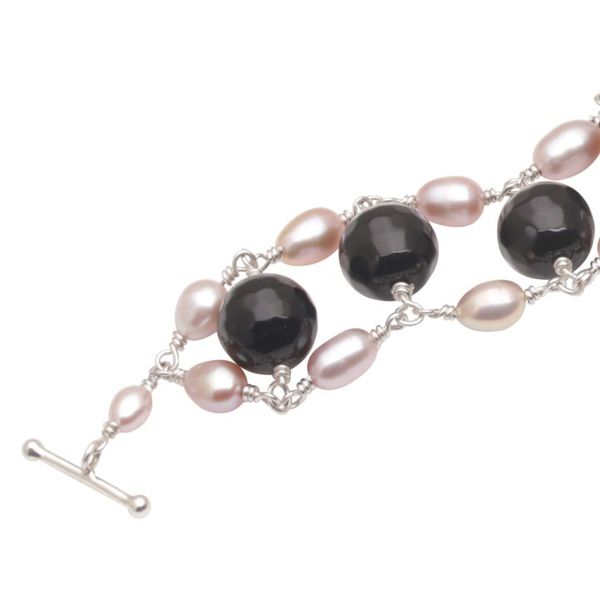 Alternate image for Cultured Freshwater Pearl and Onyx Beaded Link Bracelet Classic Radiance