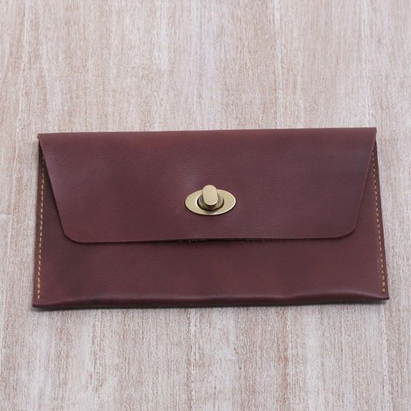 Alternate image for Dark Brown Leather Minimalist Clutch Wallet Mahogany Amplop