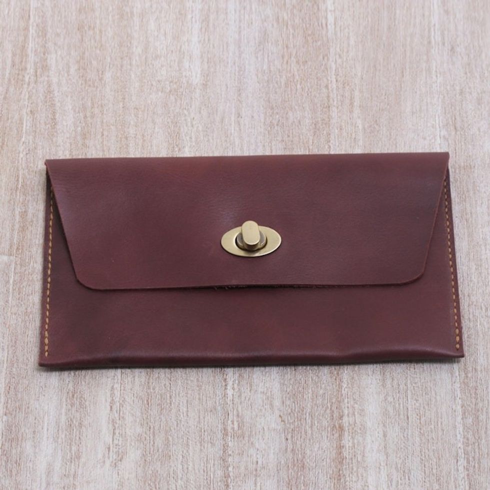 Dark Brown Leather Minimalist Clutch Wallet 'Mahogany Amplop'