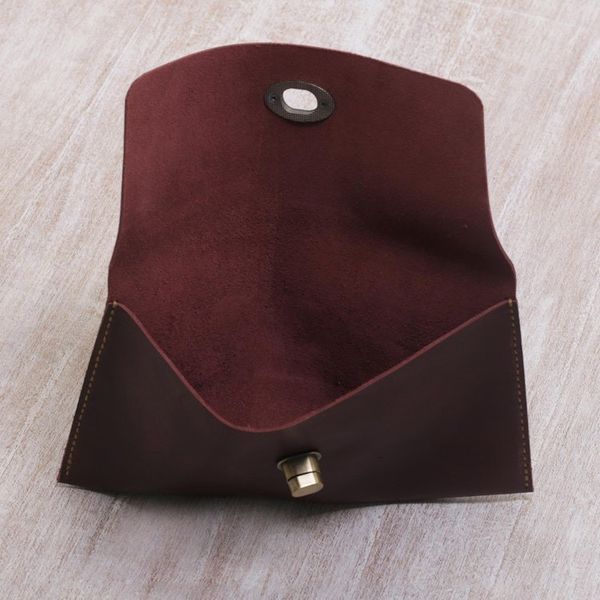 Alternate image for Dark Brown Leather Minimalist Clutch Wallet Mahogany Amplop