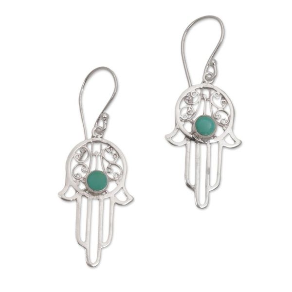 Alternate image for Reconstituted Turquoise Sterling Silver Hamsa Hand Earrings Hamsa Protection