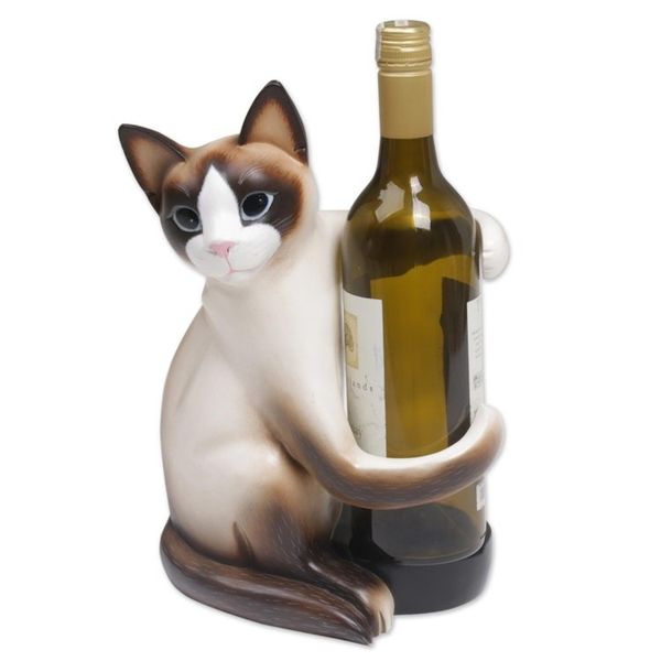 Alternate image for Artisan Handcrafted Wood Cat Wine Holder from Bali Cat Hug