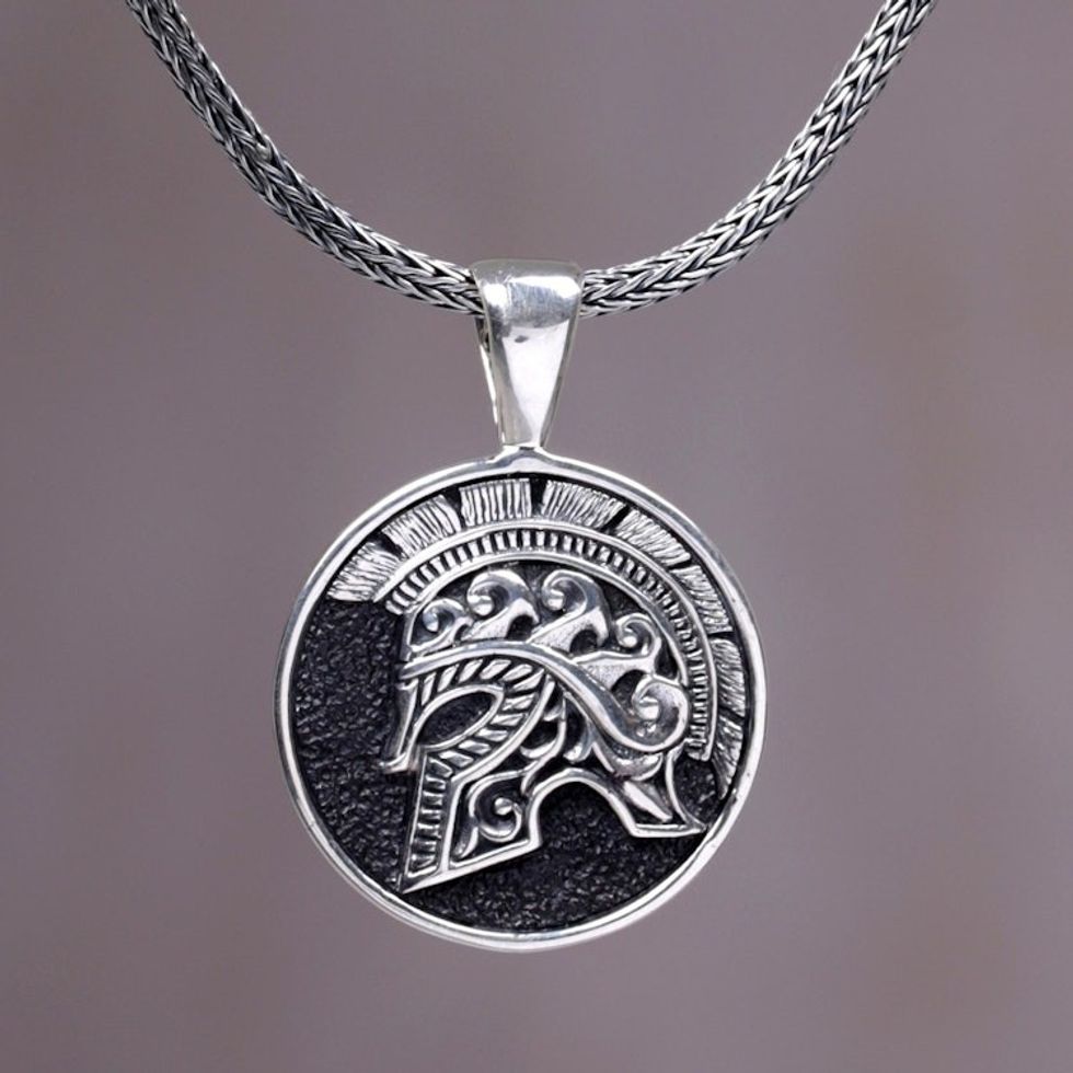 Sterling Silver Helmet Pendant Necklace from Indonesia 'Hayam Wuruk Helmet'