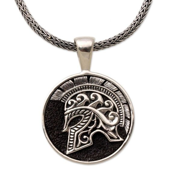 Alternate image for Sterling Silver Helmet Pendant Necklace from Indonesia Hayam Wuruk Helmet
