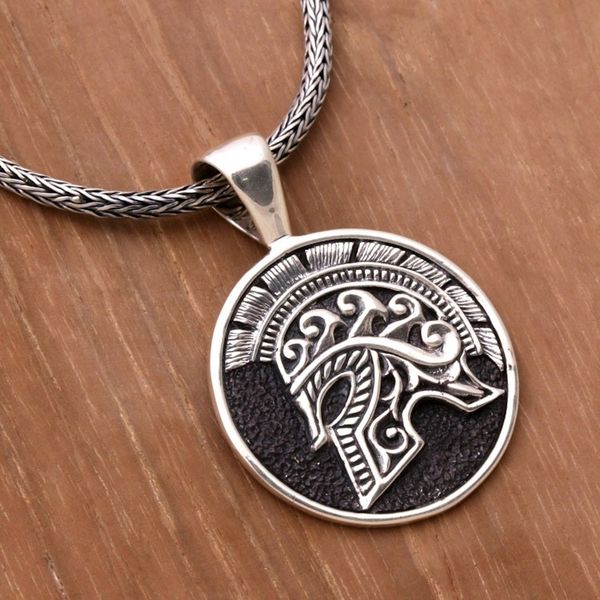 Alternate image for Sterling Silver Helmet Pendant Necklace from Indonesia Hayam Wuruk Helmet