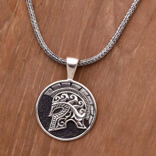 Alternate image for Sterling Silver Helmet Pendant Necklace from Indonesia Hayam Wuruk Helmet